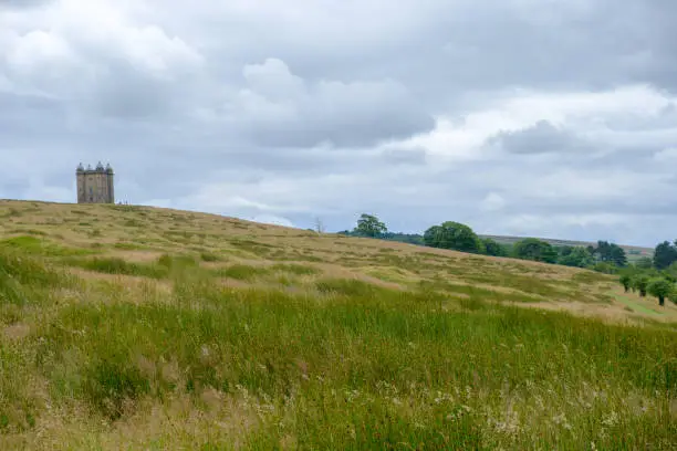 Lyme Park Landscape with the Cage tower in the distance, Peak District, Cheshire, United Kingdom