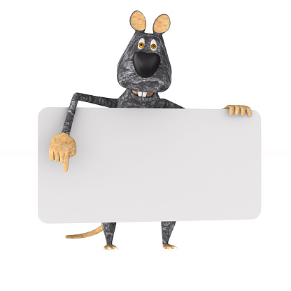 rat with banner on white background. Isolated 3D illustration