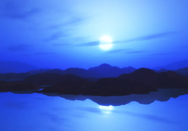 istock 3D mountain landscape with sunset sky 1183929687