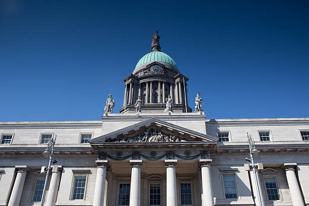 Custom house on dark clear blue sky by day