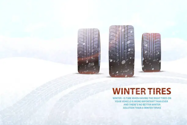 Vector illustration of High Quality Winter Tires Commercial with Slogan