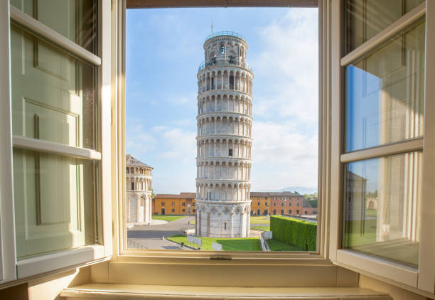 'Room With A View' Leaning Tower, Pisa, Italy stock photo
