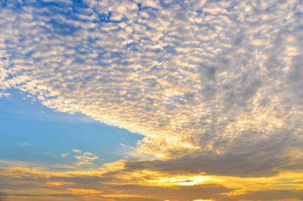 Aerial view dramatic sunset and sunrise sky nature background with white clouds for design concept and isolated text material