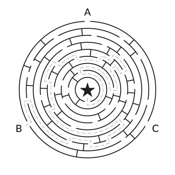 ilustraciones, imágenes clip art, dibujos animados e iconos de stock de laberinto laberinto juego. rompecabezas circular. encuentra la salida o el desafío de la manera correcta. ilustración vectorial. - 6732