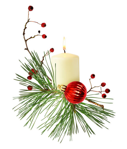 istock Christmas composition with pine twigs, candle and red ball 1183953674