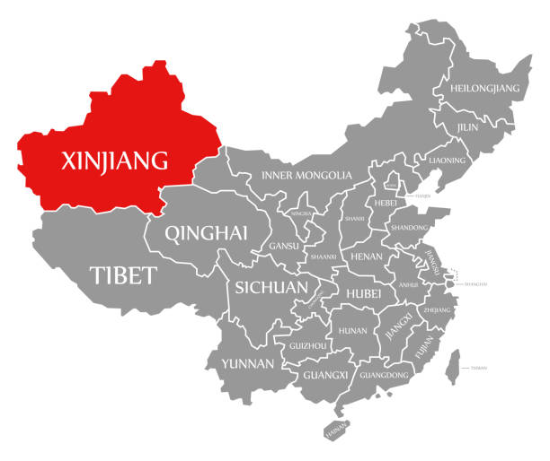 Xinjiang red highlighted in map of China Xinjiang red highlighted in map of China west china stock illustrations