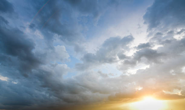 istock Aerial view dramatic sunset and sunrise sky nature background with white clouds 1183954649