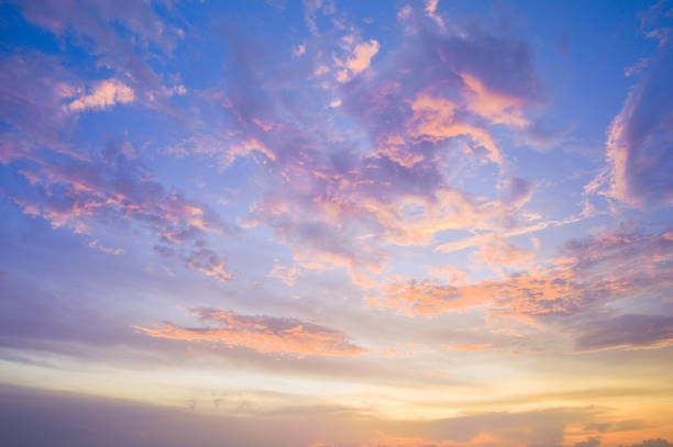 istock Aerial view dramatic sunset and sunrise sky nature background with white clouds 1183954764