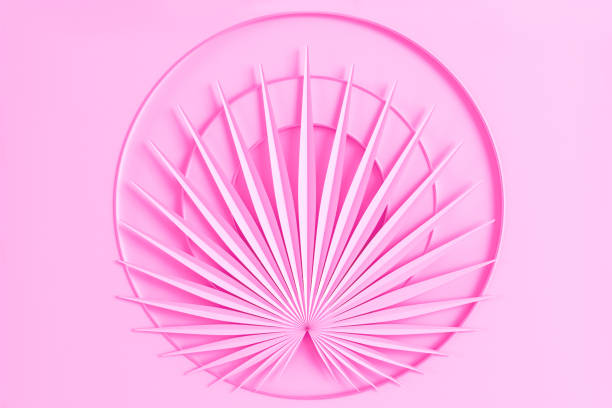 istock Modern three-dimensional background with the image of a palm leaf and circles around it 3D illustration 1183954954