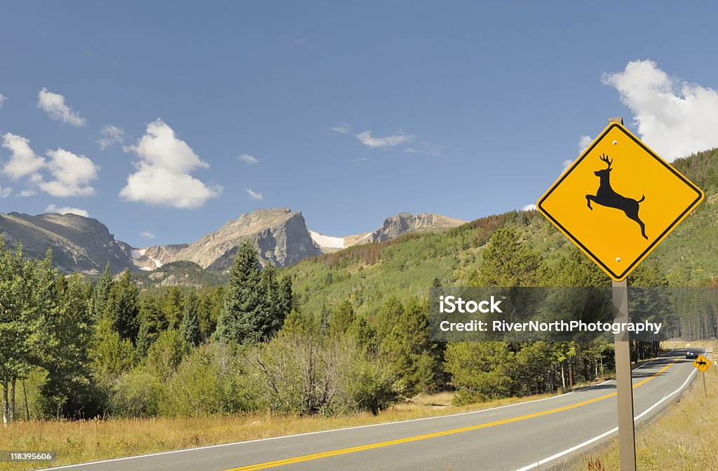 Rocky Mountain National Park  Deer Crossing Sign Stock Photo
