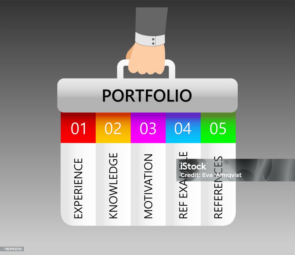 Hand Portfolio Examples Vector Illustration Infographic Hand Holding Portfolio With Example ...