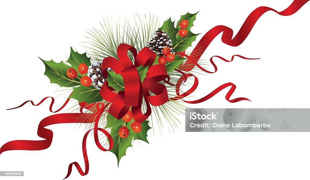 クリスマスデコレーション Evergreens &レッドのリボン飾り - ちょう結びのロイヤリティフリーベクトルアート