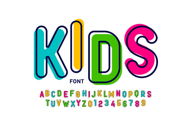 ilustrações de stock, clip art, desenhos animados e ícones de kids style colorful font - kindergarden