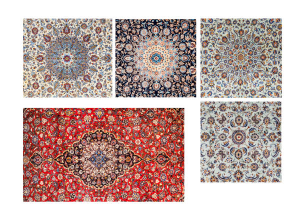 colorful collection of carpets and rugs folded and displayed..