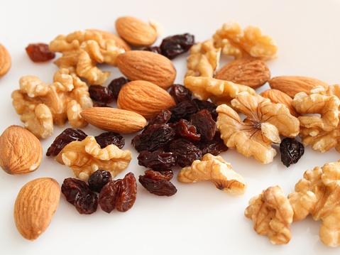 Mixed nuts on white background