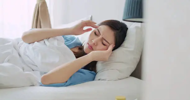 Photo of woman has headache