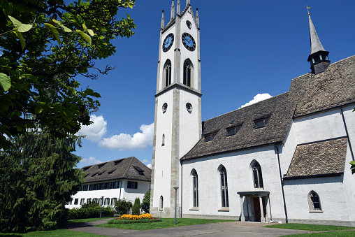 The reformed Church Kusnacht was built arround 1482 in its actual situation. The Church Tower was added later, arround 1755. The image was captured during summer season.