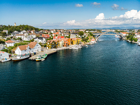 Aerial view of neighborhoods in Buøy Island, North of Stavanger, Norway