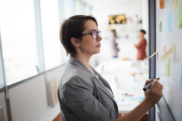istock Busijnesswoman Writing on Board 1183963471