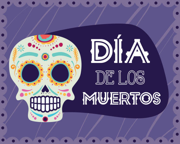 istock dia de los muertos card with head skull mask 1183966059