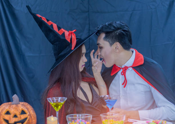 istock Couples are celebrating Halloween happily 1183966367