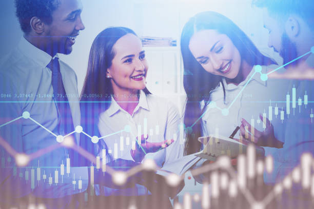 istock Happy diverse business team in office, charts 1183966369