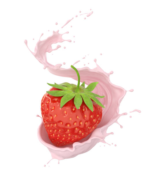 istock Strawberry and milk or fruit yogurt splash cream. 1183968755