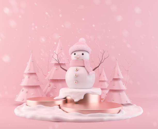 istock Pink Snowman standing on Christmas background. 1183968779