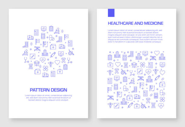 브로셔, 연례 보고서, 책 표지에 대한 의료 및 의료 아이콘 벡터 패턴 디자인의 집합. - book book cover healthcare and medicine medical exam stock illustrations