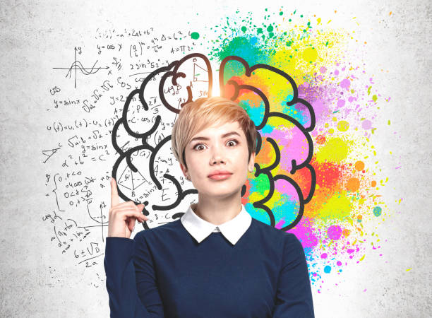 istock Woman pointing up, brainstorm concept 1183970204