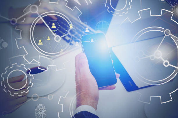 istock Man with phone in office, social network 1183970224