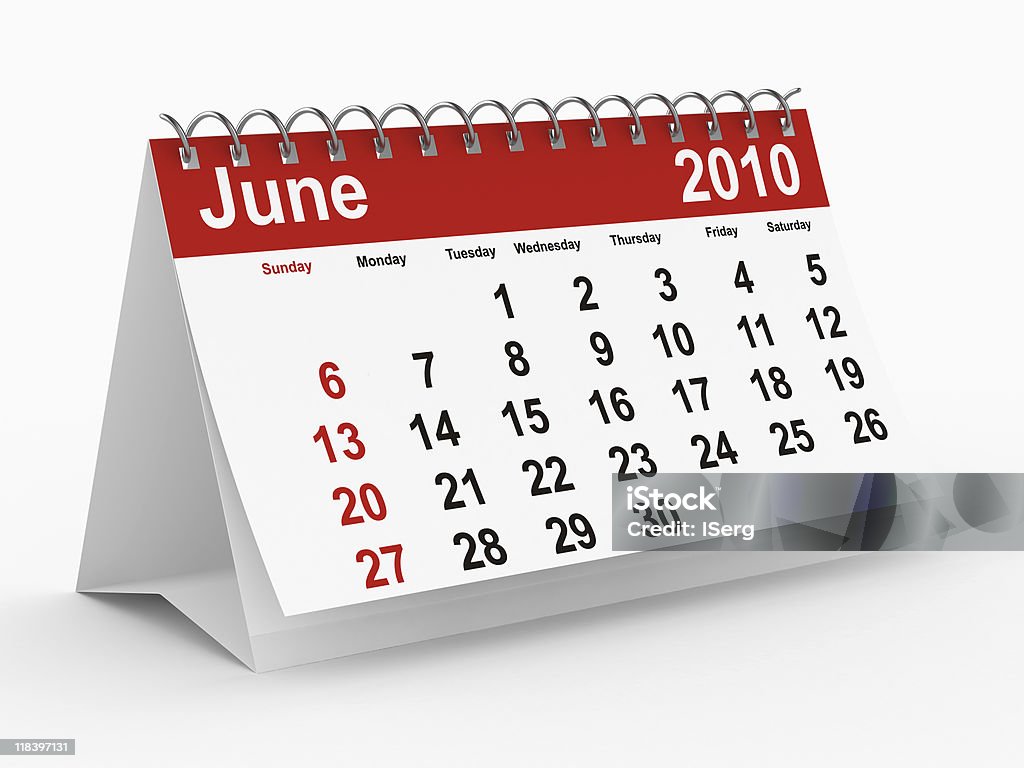 2010 año calendario. De junio. Imagen 3D aislada - Foto de stock de 2010 libre de derechos