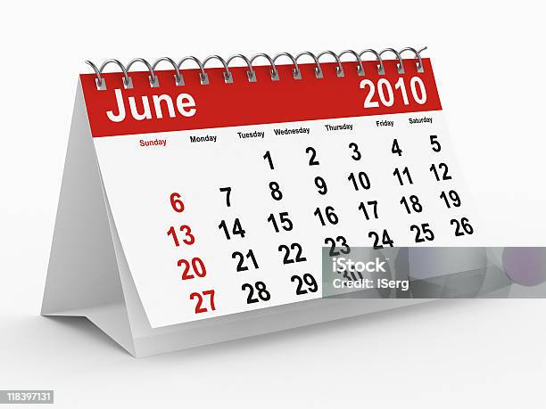 2010 Año Calendario De Junio Imagen 3d Aislada Foto de stock y más banco de imágenes de 2010 - 2010, Calendario, Carpeta de anillas