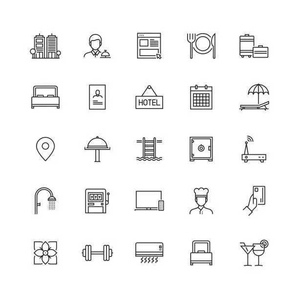 Vector illustration of Simple Set of Hotel Facilities Related Vector Line Icons