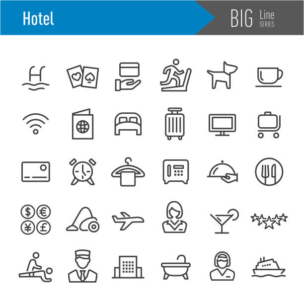 иконки отеля - серия большой линии - symbol computer icon bed safety stock illustrations