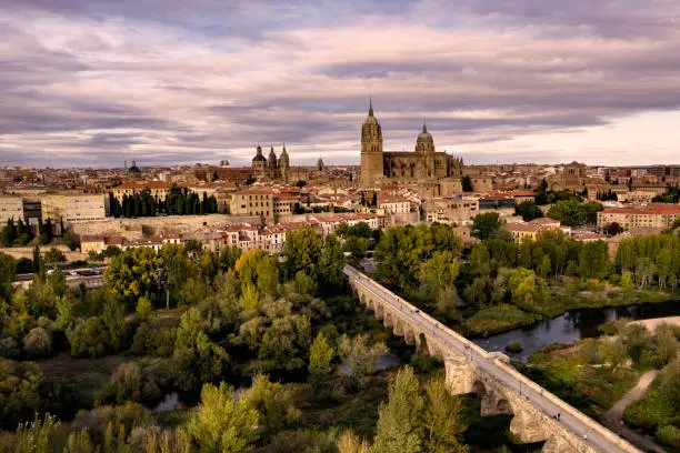 Aerial view of Salamanca in Spain at sunset