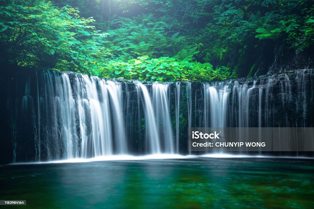 Waterfall in Karuizawa, Japan Japan, Karuizawa, Nagano Prefecture, Alternative Therapy, Autumn Waterfall Stock Photo