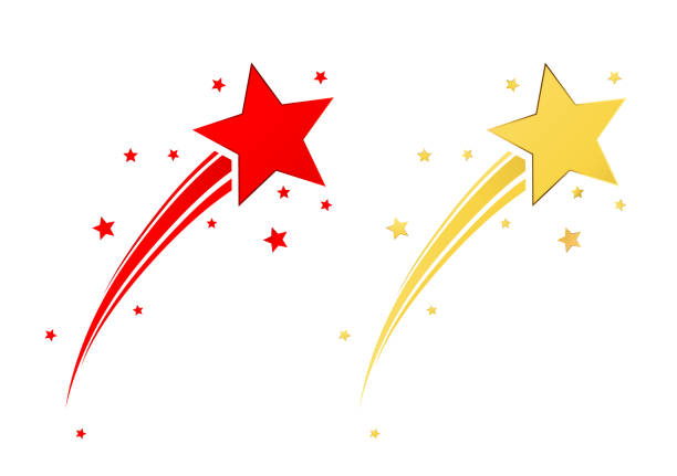 Shooting stars Red and gold shooting star vector set meteor illustrations stock illustrations