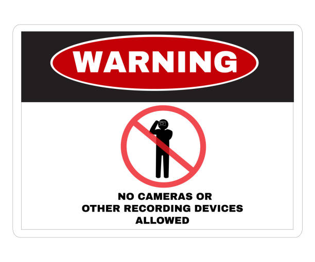 Warning Message Board, message NO CAMERAS OR OTHER RECORDING DEVICES ALLOWED, Not Allowed Sign, vector illustration. Warning Message Board, message NO CAMERAS OR OTHER RECORDING DEVICES ALLOWED, Not Allowed Sign, vector illustration. no photographs sign stock illustrations