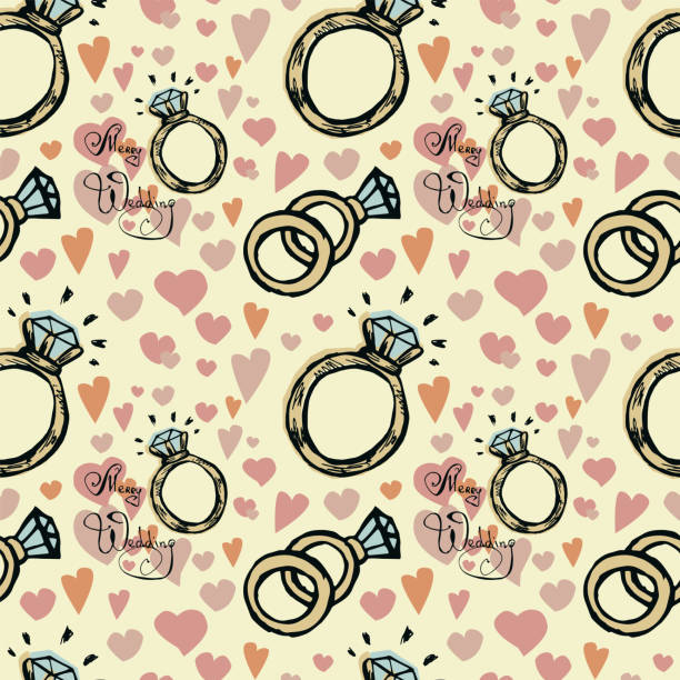 ilustrações, clipart, desenhos animados e ícones de anéis de casamento padrão sem costura - wedding reception valentines day gift heart shape