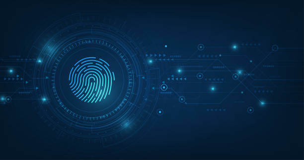 illustrazioni stock, clip art, cartoni animati e icone di tendenza di concetto di sistema di sicurezza astratto vettoriale con impronta digitale sullo sfondo della tecnologia. - fingerprint lock order accessibility