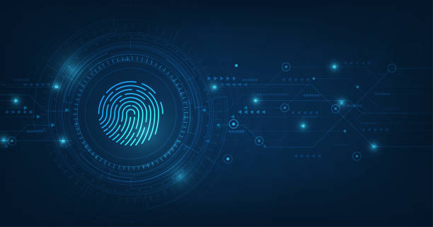 vector abstract security system concept with fingerprint on technology background. vector abstract security system concept with fingerprint on technology background. fingerprint stock illustrations