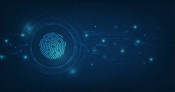 Vector illustration of vector abstract security system concept with fingerprint on technology background.