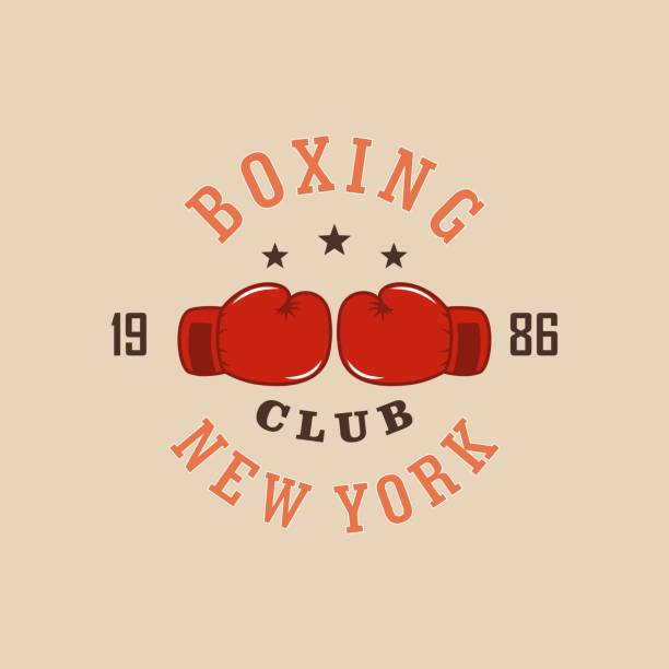 цветная иллюстрация боксерских перчаток, текст. логотип боксерского клуба - knockout stock illustrations