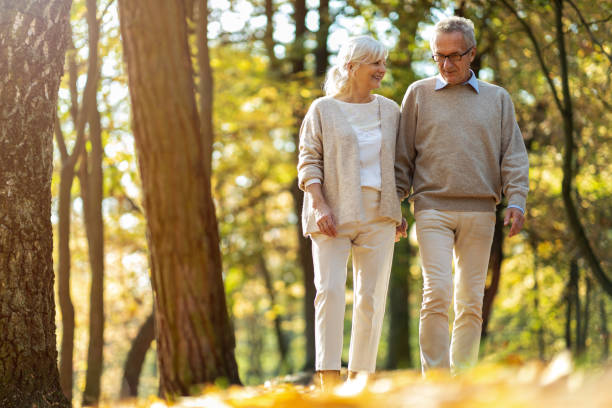 istock Happy senior couple in autumn park 1183991149