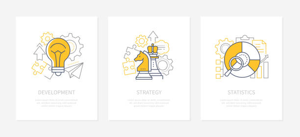 ilustraciones, imágenes clip art, dibujos animados e iconos de stock de planificación de negocios: conjunto de iconos de estilo de diseño de línea - audit business ideas concepts