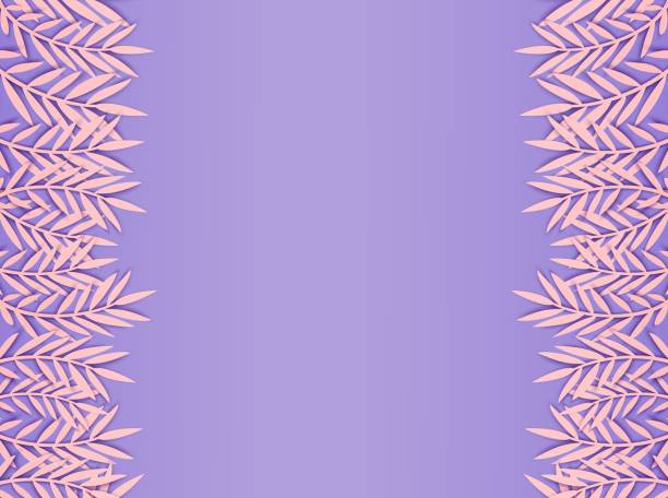 istock Abstract paper cut pink leaves vertical border for banner design, party invitation. Vector floral template. Jungle foliage illustration. Tropical paper palm leaves on purple background. 1183997190