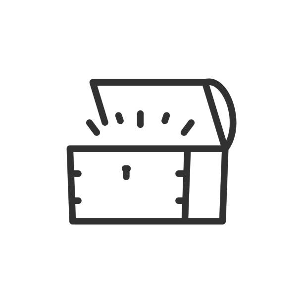 illustrations, cliparts, dessins animés et icônes de trésor. le trésor dans la poitrine. ligne avec course modifiable - malle au trésor