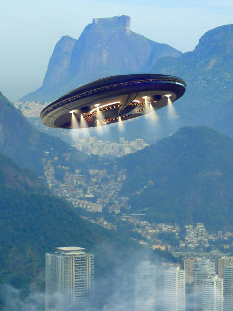 Alien spaceship over Rio De Janeiro stock photo