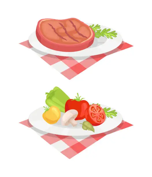 Vector illustration of Beefsteak Served on Plate Vector Illustration